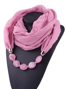 1pc Solid Color Ring Scarf With Pearl Necklace Accessory,Beach,Holiday - Multicolor - View 5