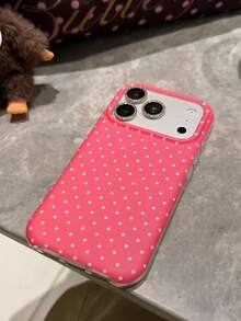Niche Dusty Pink Base White Polka Dot 15/17 Phone Case, Full Edge Protection, Shockproof Cover, Personalized Design Compatible With Iphone 14 Pro Max/16 Pro Max/13, For Women - Hot Pink - View 2