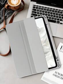 Ốp máy tính bảng gập ba phẳng bằng acrylic màu xám xoay 360°, tương thích với iPad Mini6/Mini7/Air/Air2/9.7/10.2/10.5/Air4/Air5/10.9/Pro 11"/Air11(M2) 2024/Thế hệ thứ 10/12.9"/ Air 13"(M3 2025)/ Air 11-Inch (M3) 2025/ (A16) 11 Inch Thế hệ thứ 11 2025, mặt lưng acrylic chống trầy xước, chống cong vênh, khe cắm bút chì tích hợp, chân đế xoay 360° có thể điều chỉnh, tự động ngủ/thức, ốp máy tính bảng kiểu dáng tối giản/cổ điển/doanh nhân. - Màu Xám nhạt - Xem 4