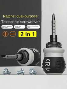 1 Tua vít có tay cầm kiểu bánh cóc, đa năng, có đầu vặn bu lông dạng ống lồng/chữ thập và đầu dẹt/mép, dụng cụ sửa chữa ngắn gọn. - Mô hình tiêu chuẩn - Xem 4