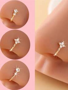 1pc Elegant Copper Rhinestone Nose Stud - Shiny Piercing Jewelry, Suitable For Daily Wear And Special Occasions - Nose Piercing - View 14