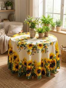 Sunflower Retro Flower Round Tablecloth - Dyed Waterproof Polyester Fiber, Perfect For Mother's Day, Wedding Dining, Parties, Spring And Summer Picnics, And Indoor/Outdoor Home Decoration. - Multicolor - View 6