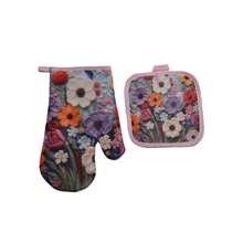 2pcs/Set Heat Resistant Oven Gloves & Pot Holders, Polyester Printed Embroidery-Like Design, Suitable For Baking, Microwave, Kitchen, Dining Room - Mauve Purple - View 10