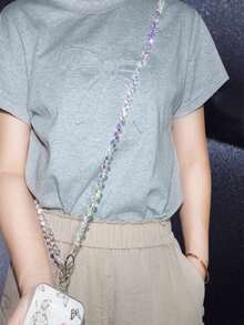 1pc Crystal Chain Long Necklace, Handmade Beaded Chain Made Of PP Material, Versatile For Hanging Phone, Bag, Crossbody Wear, Shiny Decorative Chain For Women, New Luxury Crystal Beaded Phone Lanyard, Elegant Shoulder Strap, Fashionable Phone Charm, Back To School Season - Multicolor - View 4