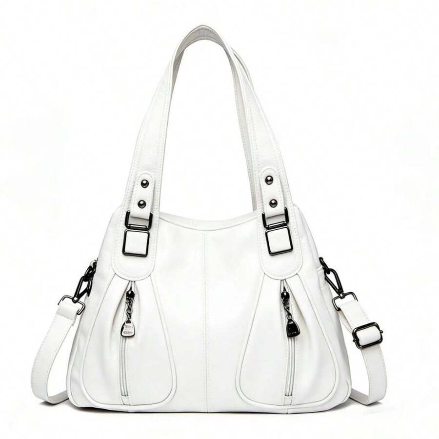 Women's Soft Leather Handbag That Can Be Used As A Shoulder Bag Or Crossbody Bag. Its Design Is Simple, Casual, Elegant And Versatile, Ideal For Middle-Aged Mothers. - trắng - Xem 1