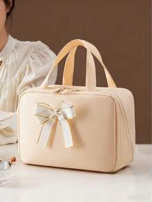1pc New Multifunctional Large Capacity Waterproof Compartment Travel Makeup Bag With Bow Decor - Multicolor - View 9