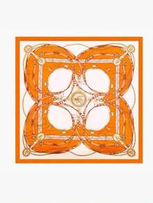 1条链条印花领巾，优雅围巾，时尚设计，可作围巾/头巾/发带，适合提升整体时尚造型，适合海滩、度假等场合。 - 橘色 - 查看 2