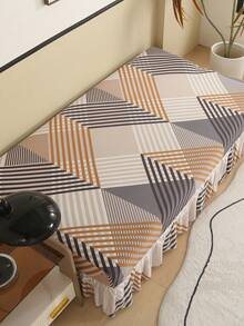 1pc Geometric Pattern Skirt Style Sofa Bed Cover Without Armrests, Polyester Fiber Sofa Cover, Suitable For All Seasons, Simple And Modern - Apricot - View 9