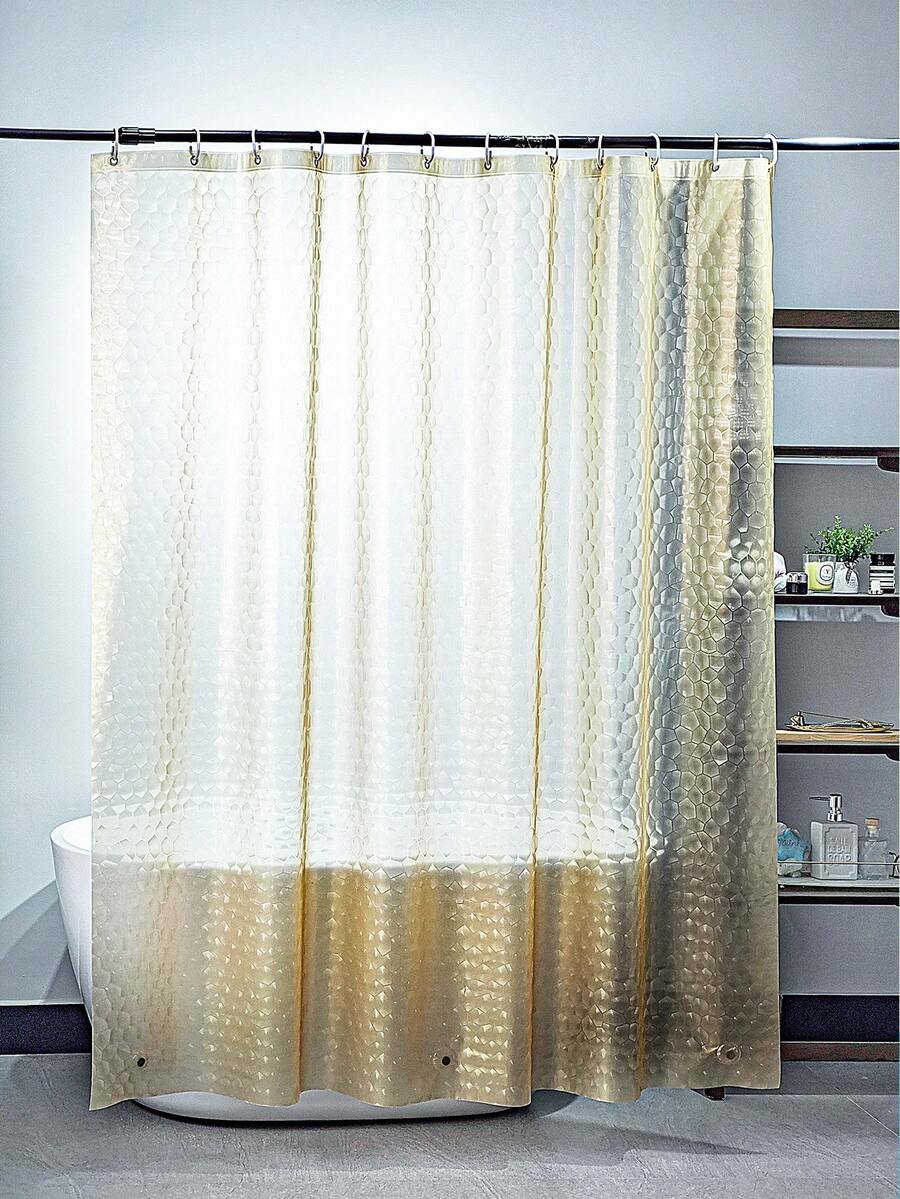 1 pieza Cortina de ducha de moda con patrón de hielo agrietado de EVA, resistente al agua, sin olor químico, forro transparente dorado, sin ganchos