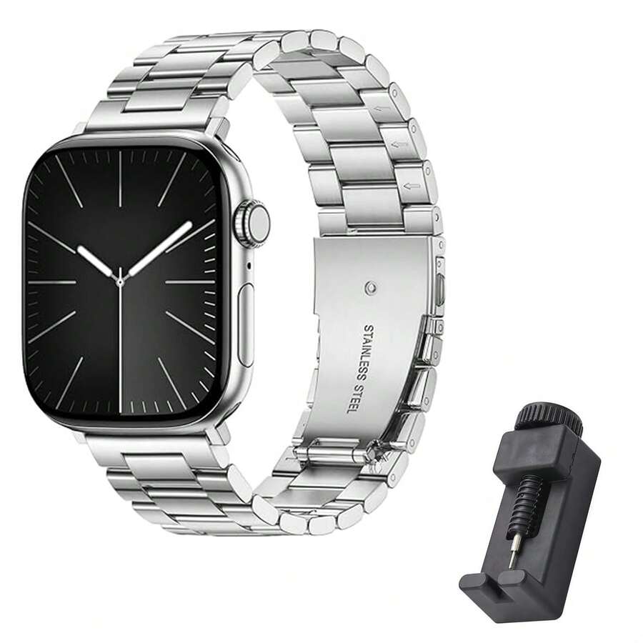 Stainless Steel Metal Band Compatible With Apple Watch 49mm 46mm 45mm 44mm 42mm 41mm 40mm 38mm, Suitable For Apple Watch Ultra 3 2 1/Series 11 10 9 8 7 6 5 4 SE, Fit For Men - 1PC - View 1