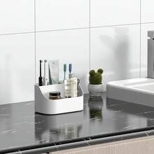 Countertop Toothbrush Holders For Bathrooms, Plastic Toothpaste And Electric Tooth Brush Holder Storage Caddy Stand For Shower, 5 Slots Cute Kids Bathroom Counter Organizer For Vanity, White - 白色 - 查看 7