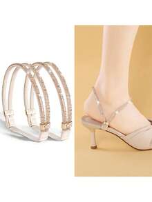 1Pair Women'S Shoelaces, Shiny High Heels Elastic Shoelaces- Adjustable And Detachable Adhesive Back Design, Non Slip And Stable, Without Battery, Suitable For Loose Shoes And High Heel Additions, Adjustable Rhinestone Laces, Compatible With High Heels And Sandals - Multicolor - View 14