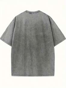 1 pieza de camiseta de manga corta para mujer, con estampado de rosas, lavado vintage desgastado, estampado de letras, estilo veraniego moderno, hombros caídos, de alta calidad, gruesa, de gran tamaño, de algodón puro, cuello redondo, estilo urbano, holgada, estilo hip-hop, 180g, 100% algodón. - Gris - Ver 5