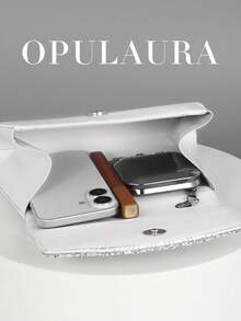 OpulAura 白色褶皱迷你手拿包，适合秋冬季节。闪亮水钻点缀，优雅时尚的信封式设计，专为女性打造，适合派对、婚礼、晚宴、毕业典礼等场合，是馈赠女性的理想礼物。 - 白色 - 查看 3