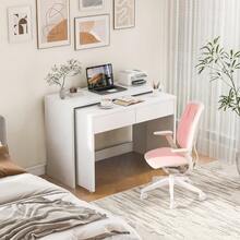 Desk/Shelf + Chest Of Drawers - Compact 2-In-1 Desk, Extendable, Made Entirely Of 1.8 Cm Thick Wood, Equipped With Casters, Flexibly Combinable, Folding Desk - White + Particleboard - View 2