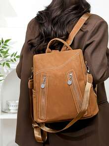 Women's Fashion Anti-Theft Backpack, Suitable For Travel, School, And Laptop - Brown - View 3