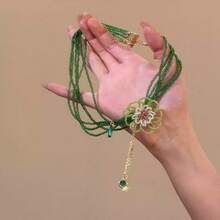 1PC [Spring Creek Notes] Forest-Style Sweet Green Beaded Flower Necklace, Super Fairy-Like, Fresh And Elegant Women's Neck Accessory - 10-3317 綠色 - 查看 6