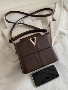 女士手提包，时尚拼接托特包，多功能通勤单肩包 - 咖啡 - 查看 2