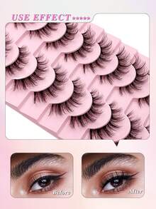 ENCHUW 10 Pairs Natural Transparent False Eyelashes, Full Strip Lashes Fluffy Curly Faux Mink Lashes For Daily Wear - Black - View 4