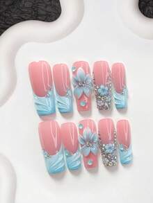 10片豹纹亚克力美甲贴纸，秋冬美甲，棺材形、杏仁形、鸭嘴形美甲形状，手工法式美甲贴纸，蝴蝶结美甲装饰，水钻美甲贴纸，白色指甲油，棕色指甲凝胶，包含工具包，适合女性，婚礼、派对、节日，精美礼品 - 彩色 - 查看 18