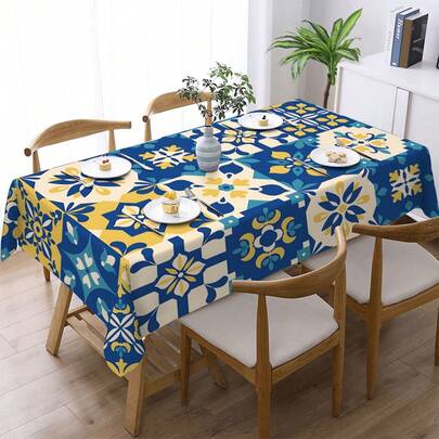 1件波西米亚几何图案印花桌布 - 100% 涤纶，长方形，梭织，适用于家庭厨房餐厅、派对晚宴、野餐、约会、婚礼、主题派对装饰、室内外使用