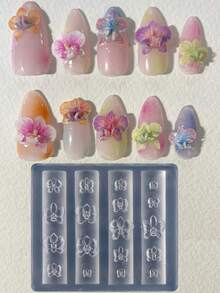 1pc Reusable Silicone Nail Art Mold, High Relief Petal, Orchid, Cherry Blossom Patterns, Nail Gel Stamping Template, Nail Salon Supplies, Spring/Summer Nail Salon Accessories - Clear - View 4