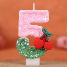 1支数字生日蜡烛，0-9多色闪光数字蜡烛，樱桃装饰蛋糕蜡烛，可爱主题数字蜡烛，派对庆祝 - 多色 - 查看 9