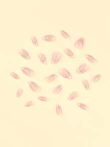 24 piezas Conjunto de uñas postizas cortas con forma de almendra de estilo francés en color amarillo, incluye 1 adhesivo y 1 lima de uñas, adecuado para uso diario - Multicolor - Ver 3