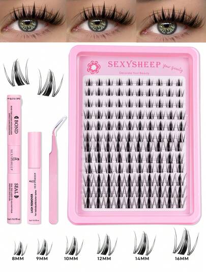 SEXYSHEEP 480pcs, 144pcs, 120pcs, 96pcs, Lash Extension Kit, Personal Eyelash Set Includes Lash Bond&Seal, Remover, Tweezers, Lash Cluster Set, False Eyelashes, Suitable For Travel, Daily Wear (Beginner Friendly), Wedding, Date, Party, Holiday And More