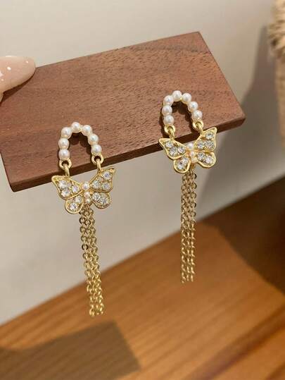 1 对夸张风格的秋季蝴蝶长串珠耳环 - 适合日常佩戴、参加派对或作为礼物。