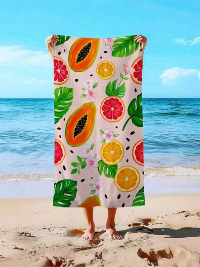 1件/套 超大夏季清新热带水果沙滩巾，90厘米 x 180厘米 - 木瓜、葡萄柚、橙子、马卡龙撞色图案，超柔软吸水速干超细纤维材质，轻便易携，防风防晒防沙，泳池、沙滩必备，夏季旅行度假女士沙滩配件，适用于浴室、游泳、健身、瑜伽、露营，男女通用，户外单身派对用品，返校必备，毕业礼物，婚礼回礼，送给男友的最佳礼物