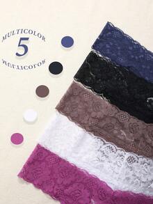 5 chiếc/gói Quần lót dây thong cạp thấp phối ren kiểu dáng thường ngày dành cho nữ - Nhiều màu - Xem 3