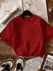 Áo thun 100% cotton in hai mặt - Nghệ thuật Geisha Nhật Bản và hoa anh đào, thích hợp mặc thường ngày mùa xuân hè, đi biển, dự tiệc, tốt nghiệp, dáng rộng cho nữ. - Đỏ - Xem 5