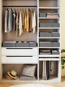 Scatola portaoggetti pieghevole in tessuto, organizer per armadio, divisore per cassetti per vestiti, biancheria intima, reggiseni, calze, essenziale per la decorazione della casa e il dormitorio, contenitore per la biancheria intima di grande capacità con scomparti, colore nero - Grigio Scuro - Visualizzare 10