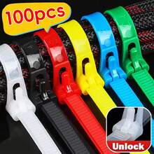 50/100条可拆卸新型尼龙扎带，可重复使用，可调节，自锁式松散拉链扎带，整理器，固定带 - 彩色 - 查看 9