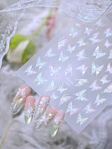1片亮面贝壳粉色果冻蝴蝶美甲贴纸，春夏5D自粘美甲贴花，美甲饰品，DIY美甲用品美甲贴纸 - 彩色 - 查看 3