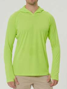 Men's UPF 50+ Sun Protection Hooded Long-Sleeved Fishing Running Fitness SPF Outdoor UV Shirt Quick-Dry Lightweight Top - fluorescent green - View 3