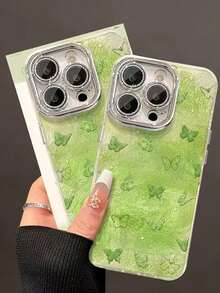 适用于 17 Pro Max 的手机壳，春夏新款女士风格，也适用于 16/15 Pro，绿色蝴蝶图案，14 Plus 小众款，13 锡箔冰川图案，12 优雅创意款 - 彩色 - 查看 4