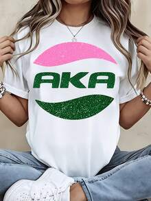 Alpha Kappa Alpha Sorority T Shirt Green And Pink Glitter Logo Design For Events And Gatherings) - 白色 - 查看 1