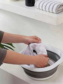 Collapsible Wash Basin, Portable Retractable Laundry Tub, Space-Saving Design, Multi-Functional For Face Washing, Underwear Washing And Foot Soaking. Lightweight And Easy To Carry, Suitable For Home, School, Office, Travel And Car Use - Grey - View 8