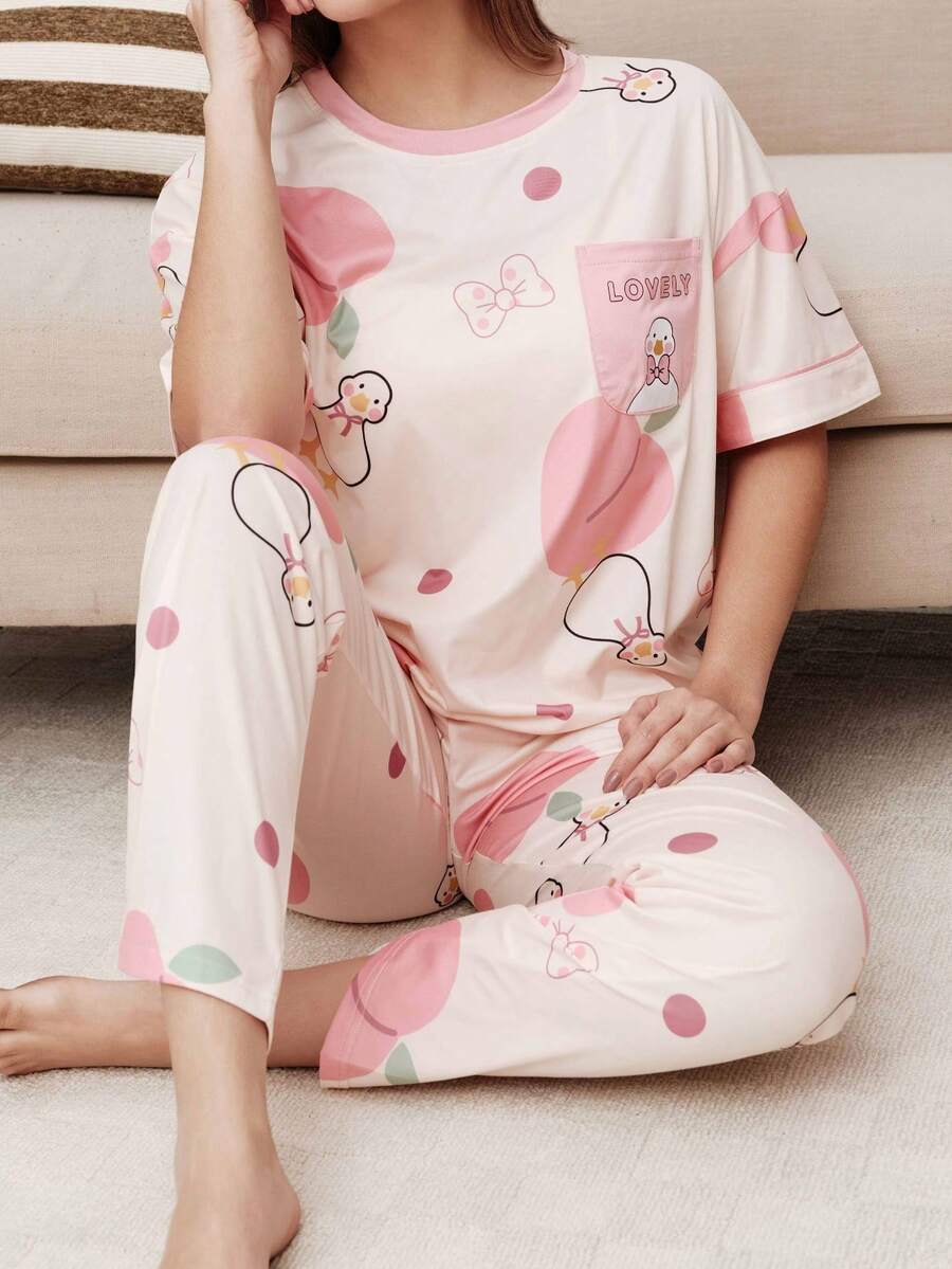 Bộ đồ mặc nhà thoải mái, rộng rãi dành cho nữ, gồm áo dài tay cổ tròn và quần dài, thích hợp cho mùa xuân/thu. - Màu be - Xem 1
