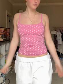 Women's Y2k Dots Print Camisole Spaghetti Strap Slim Fit Cami Tops Summer Cute Tops For Going Out Casual Everyday Wear Back To School Outfits - 粉色 - 查看 2