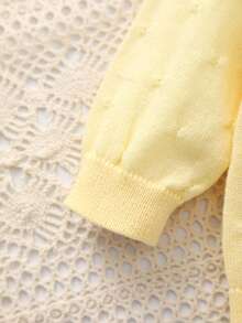 Chaqueta de punto de cuello redondo con perforaciones de unicolor para bebé niña - Amarillo - Ver 4