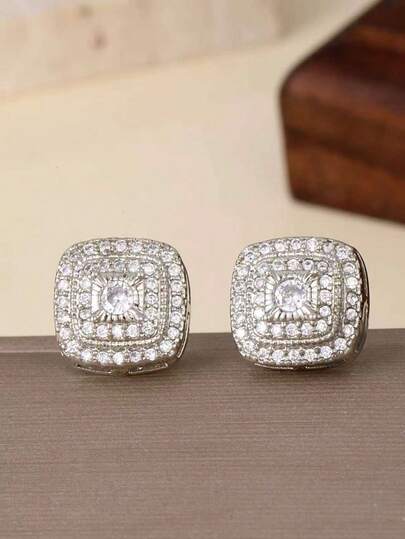 1 par de pendientes de botón con circonita cúbica de moda para hombres, adecuados para uso diario, regalo para el novio