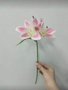 6朵/1支 33厘米 人造淡粉色百合花，丝绸花装饰，适用于家居、婚礼花束、生日派对、餐桌、花园、教室装饰 - 淺紫色 - 查看 11