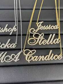 1 chiếc vòng cổ tên đính kim cương lấp lánh tùy chỉnh, chất liệu thép không gỉ, kiểu dáng thời trang xuân/hè, unisex, món quà hoàn hảo cho bạn bè. - Nhiều màu - Xem 6