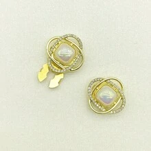 1 chiếc khuy áo sơ mi, khuy cài tay áo hình rùa đính pha lê thời trang, phụ kiện áo sơ mi. - Hình bầu dục kép vàng - Xem 8