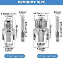 Llave de tubo 4 en 1, herramienta de roscado de tubo 4 en 1, herramienta de corte de rosca de tubo de doble función, adecuada para roscado interno y externo de tubo de PVC/plástico, herramientas de corte de rosca para roscas internas y externas de tubo; Machos NPT de 1/2" y 3/4" de doble extremo; Herramientas de reroscado adecuadas para varios diámetros de tubos; Diseñado para usar con taladro eléctrico para completar rápidamente proyectos de plomería DIY (Tamaños: 1/2" + 3/4") - Portátil - Ver 11