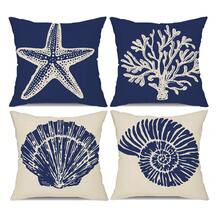 Set de 4 fundas de almohada y cojín de felpa coral con diseño de océano azul oscuro - Azul - Ver 14