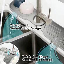 2pcs Rotatable Soft Kitchen Sink Splash Guard And Drain Mat, Anti-Slip Drainage Design, Suitable For Bathroom And Kitchen Sink - 2PCS - View 3
